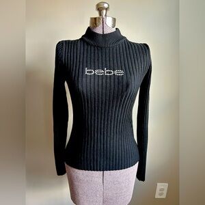 Bebe black rhinestone Ribbed Knit Top